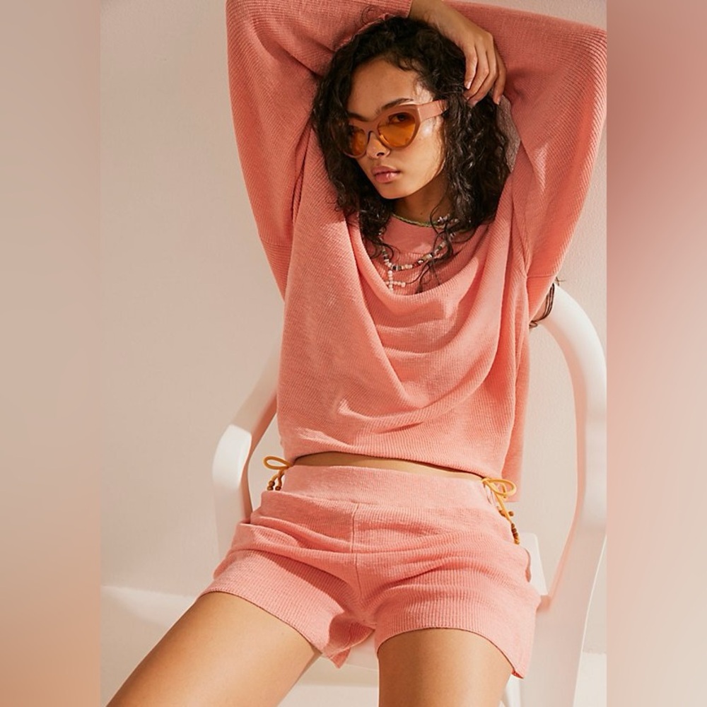 Free People Malibu Solid Surf Set Knit Sweater Coral Pink XS